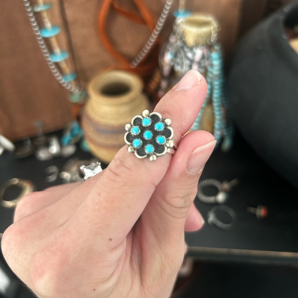 Turquoise Floral Silver Ring
